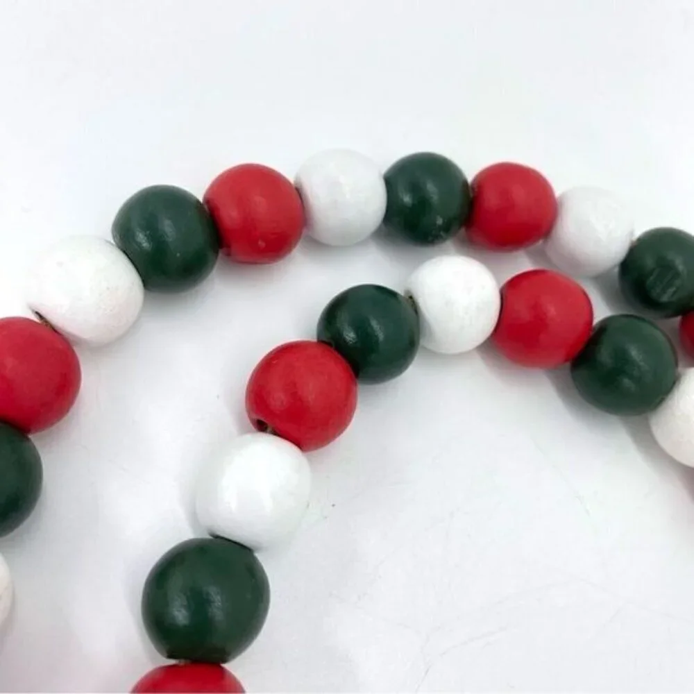 Holiday Christmas Decorative Wood Beaded Tassel Garland New